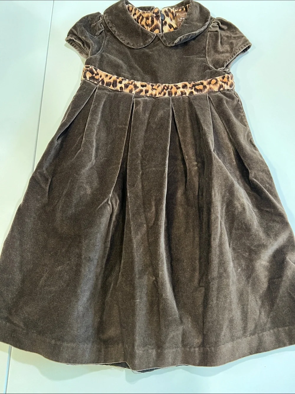 Vintage GAP - 4T, Brown Velvet Dress with Leopard Accent, formal